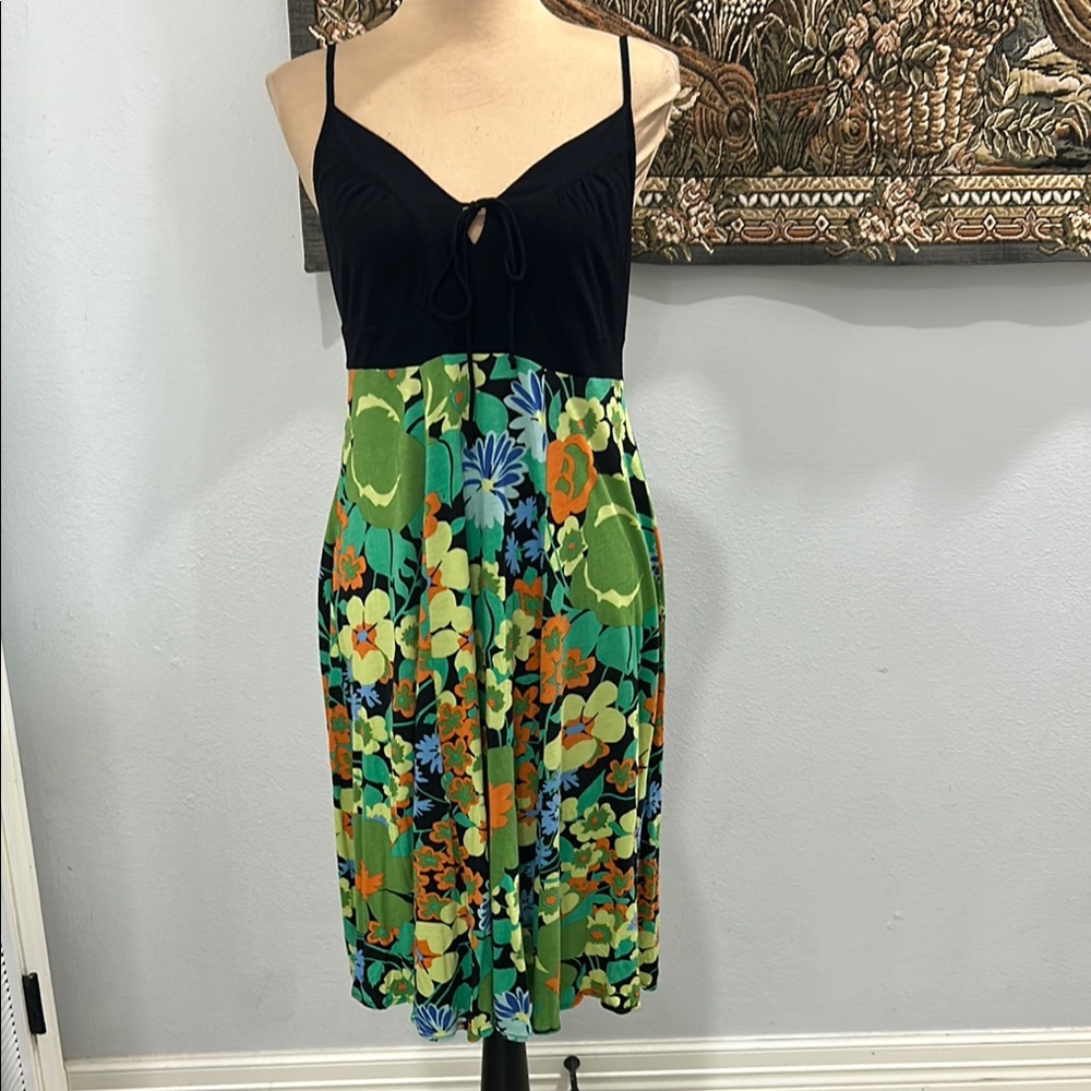 Anthropologie Ric Rac Vintage Black Floral‎ Spaghetti Strap Dress. Size M